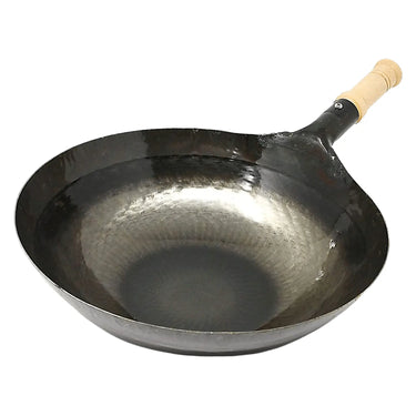 Yamada Hammered Iron Round Bottom Wok with Wooden Handle 1.2mm