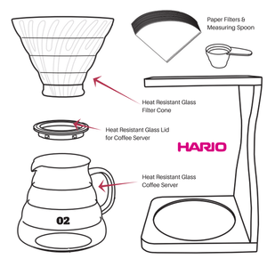 Hario V60 Olive Wood Stand & Heat Resistant Glass Coffee Server 02