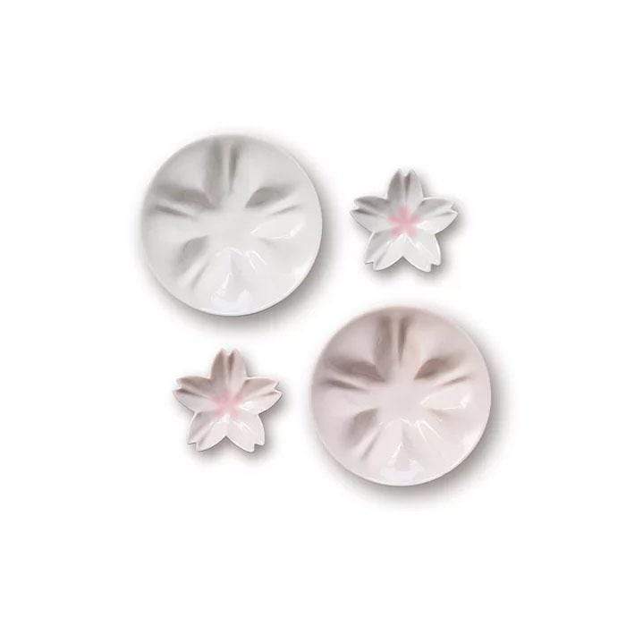 hiracle Sakura Porcelain Plates Set (3 Colours) White &amp; Pink Plates