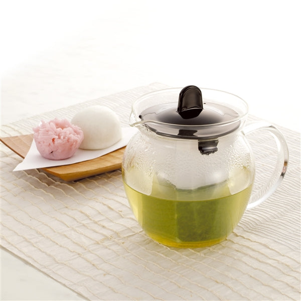 iwaki Heat Resistant Glass Teapot Black with Tea Strainer