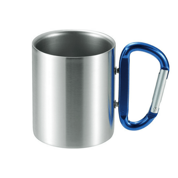 Takeda Stainless Steel Double-Wall Insulated Mug with Karabiner Handle 240ml (5 Colours) Blue Mugs