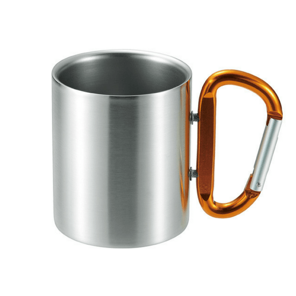 Takeda Stainless Steel Double-Wall Insulated Mug with Karabiner Handle 240ml (5 Colours) Orange Mugs