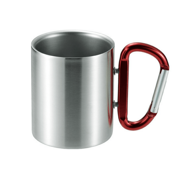 Takeda Stainless Steel Double-Wall Insulated Mug with Karabiner Handle 240ml (5 Colours) Red Mugs