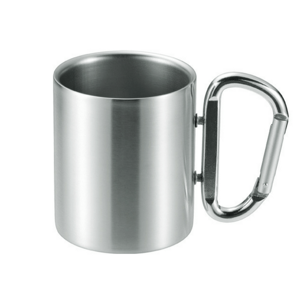 Takeda Stainless Steel Double-Wall Insulated Mug with Karabiner Handle 240ml (5 Colours) Silver Mugs