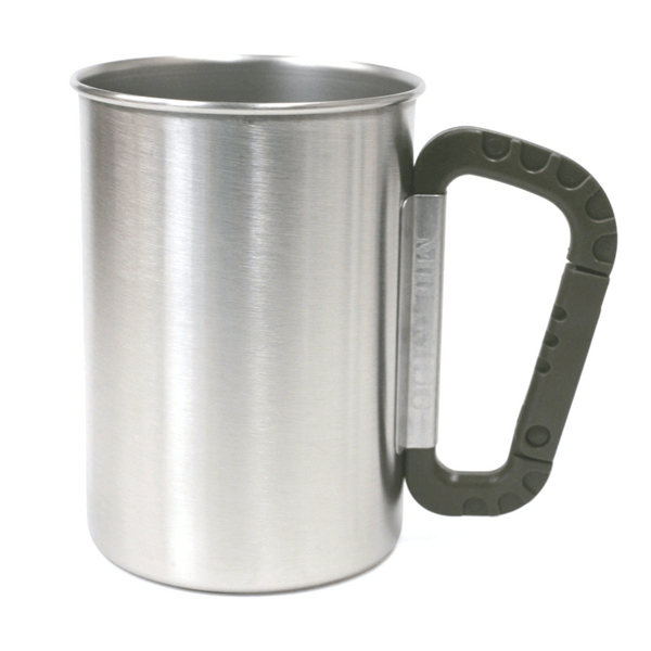 Takeda Stainless Steel Mug with Plastic Karabiner Handle (2 Colours) Grey Mugs