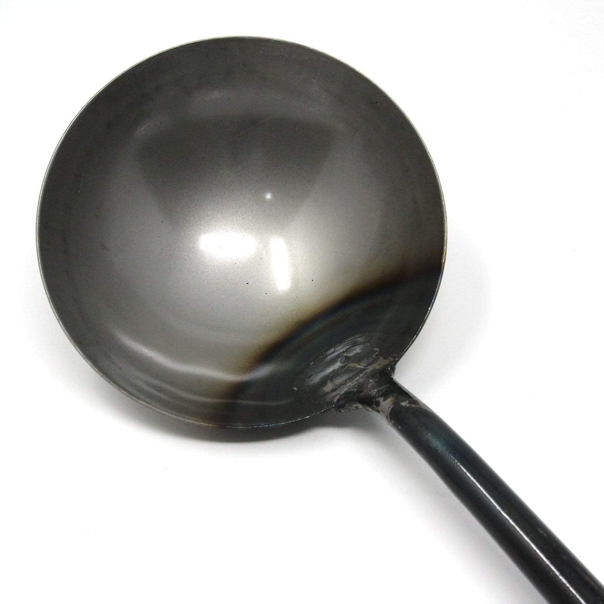 Yamada Iron Joint Pattern Chinese Ladle - Large 5.1 Inch (130mm) Ladle With 14.2 Inch Wooden Handle